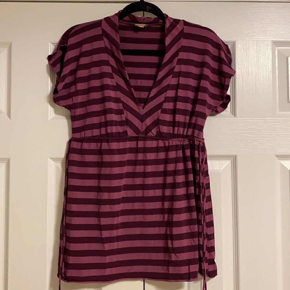 Ella Moss Purple Striped V Neck Side Tie Top